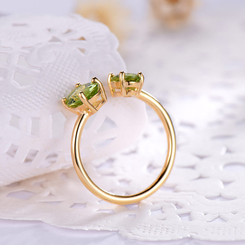 Double Oval Peridot Green Cubic Zirconia Sterling Silver Open Ring