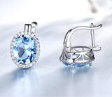 Oval Aquamarine Sky Blue Cubic Zirconia Sterling Silver Earrings