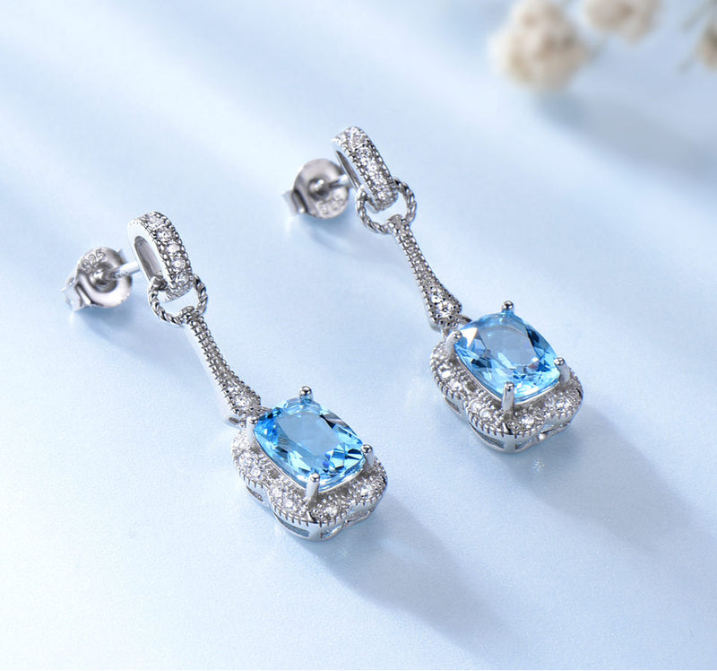 Light Blue Cubic Zirconia Cocktail Sterling Silver Earrings