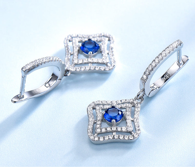 Dangling Blue and White Cubic Zirconia Sterling Silver Earrings