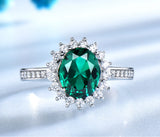 Emerald Green Oval 7 x 9 Cubic Zirconia Sterling Silver Ring