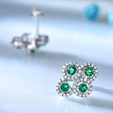 Four Round Circular Emerald Green Cubic Zirconia Sterling Silver Earrings