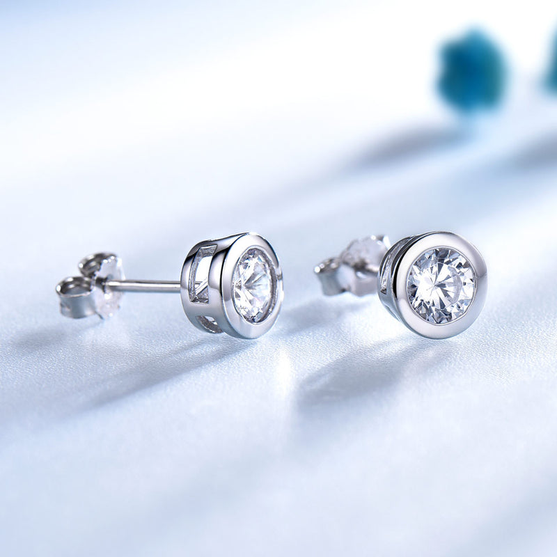 Bezel-Set Round Cubic Zirconia Sterling Silver Earrings