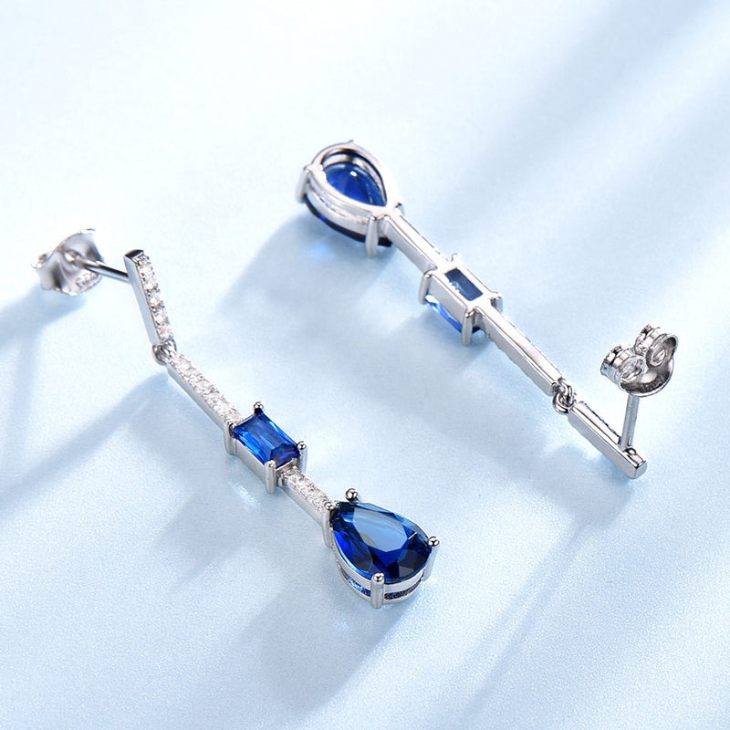 Dangling Pear Shape Blue Cubic Zirconia Sterling Silver Earrings