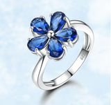 Pear Shape Sapphire Blue Cubic Zirconia Floral Sterling Silver Ring