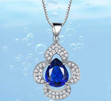 Clover Pear Sapphire Blue Cubic Zirconia Pendant Necklace, Sterling Silver