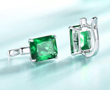 Octagonal Emerald Green Cubic Zirconia Sterling Silver Earrings