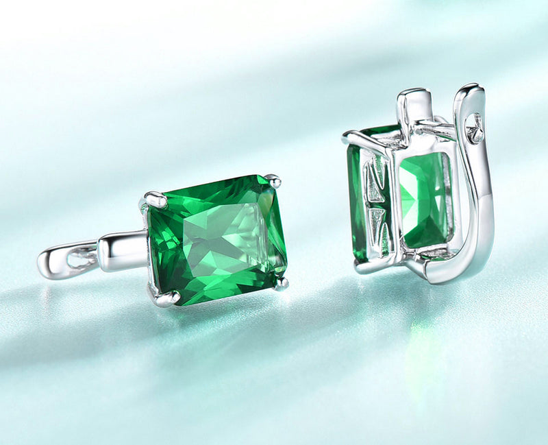 Octagonal Emerald Green Cubic Zirconia Sterling Silver Earrings