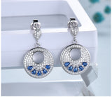 Circular Sapphire Blue Cubic Zirconia Sterling Silver Earrings