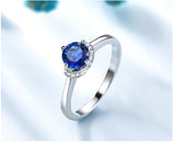 Round 6MM Sapphire Blue Cubic Zirconia Circular Halo Sterling Silver Ring