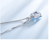 Rectangular Aquamarine Sky Blue Cubic Zirconia Pendant Necklace, Sterling Silver