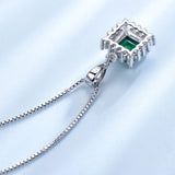 Square-Set Emerald Green Cubic Zirconia Pendant Necklace, Sterling Silver