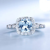 Cushion 7 x 7 Aquamarine Sky Blue Cubic Zirconia Sterling Silver Ring