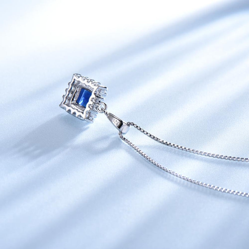 Square-Set Sapphire Blue Cubic Zirconia Pendant Necklace, Sterling Silver