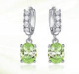 Dangling Oval Peridot Green Cubic Zirconia Sterling Silver Earrings