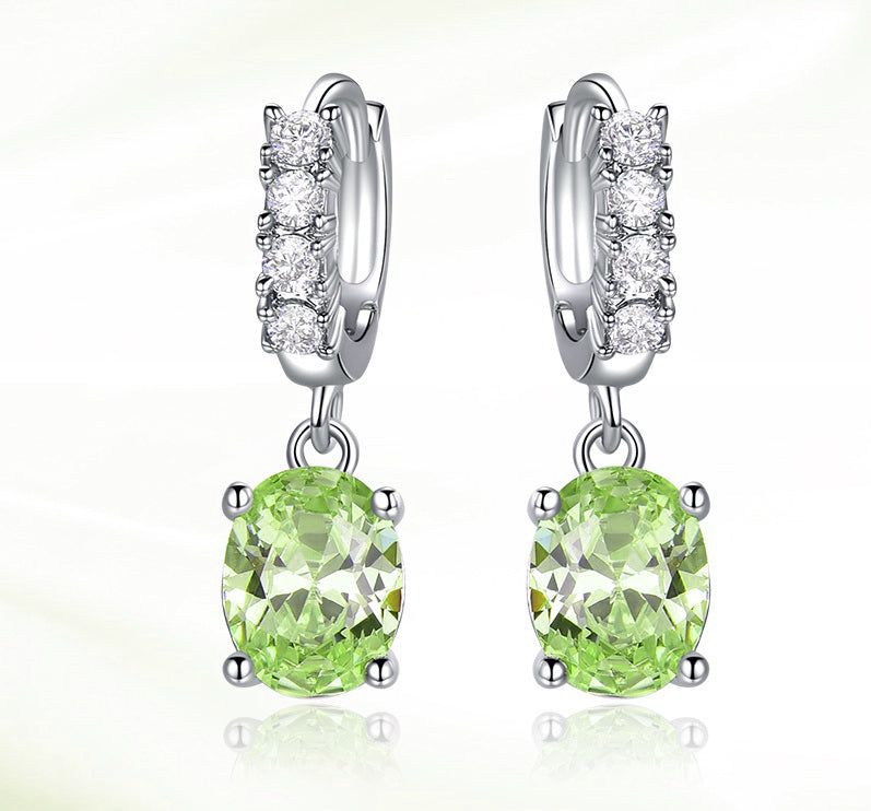 Dangling Oval Peridot Green Cubic Zirconia Sterling Silver Earrings