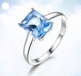 Rectangular 8 x 10 Aquamarine Sky Blue Cubic Zirconia Sterling Silver Ring