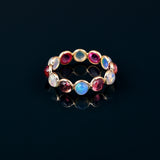 Opal and Pink Tourmaline Round Cabochon Band, Yellow Gold