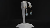 Cupid's Arrow Leaf Carved Blue Topaz Earrings with Diamonds, 14K Yellow Gold