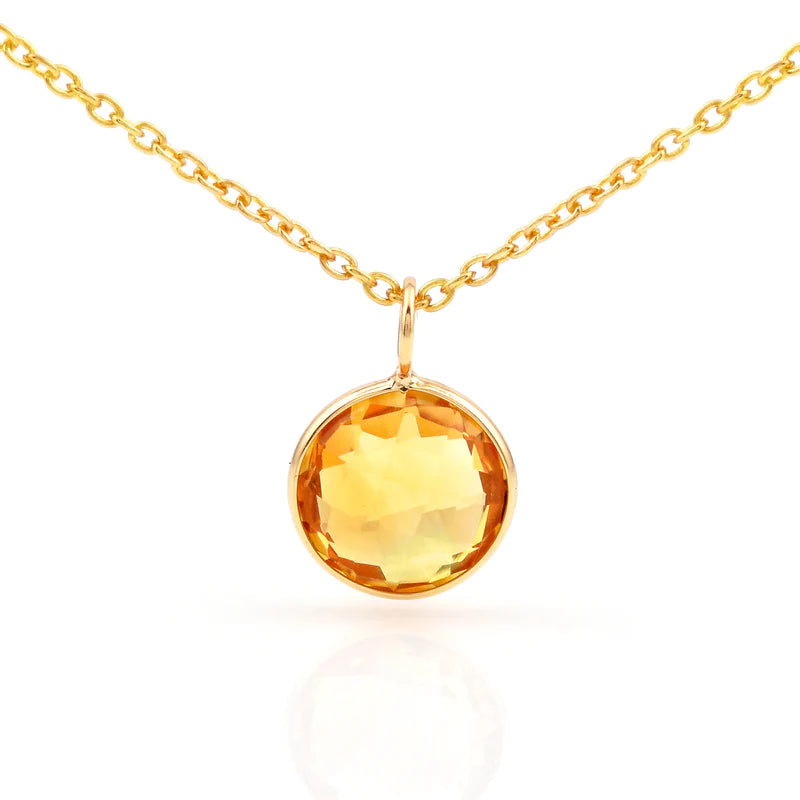 Round Semi-Precious Gemstone Pendant, 18K Yellow Gold