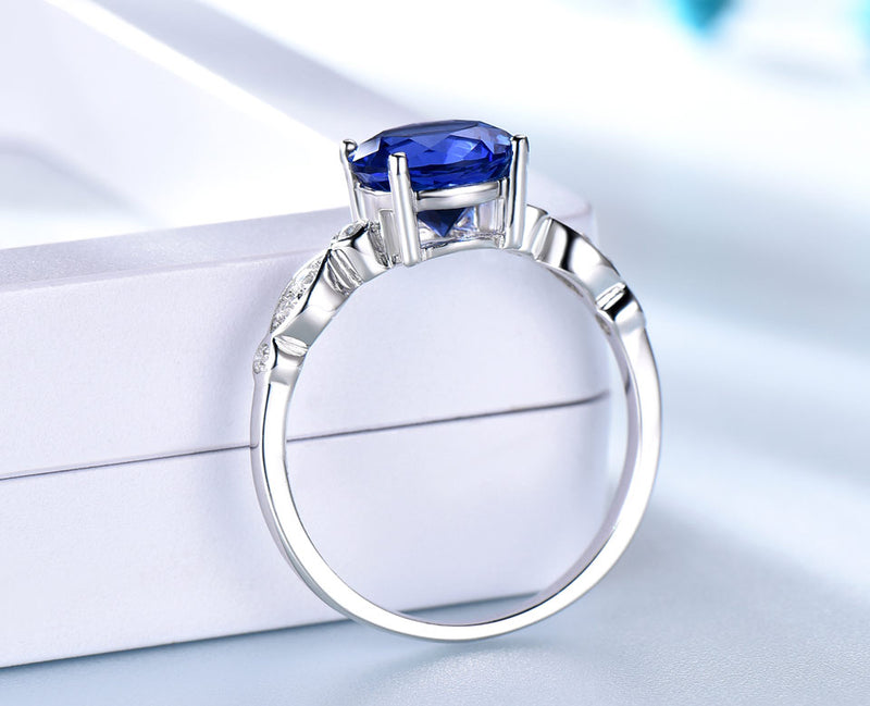 Sapphire Blue Round 8MM Cubic Zirconia Sterling Silver Ring
