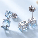 Round and Oval Aquamarine Sky Blue Cubic Zirconia Sterling Silver Earrings