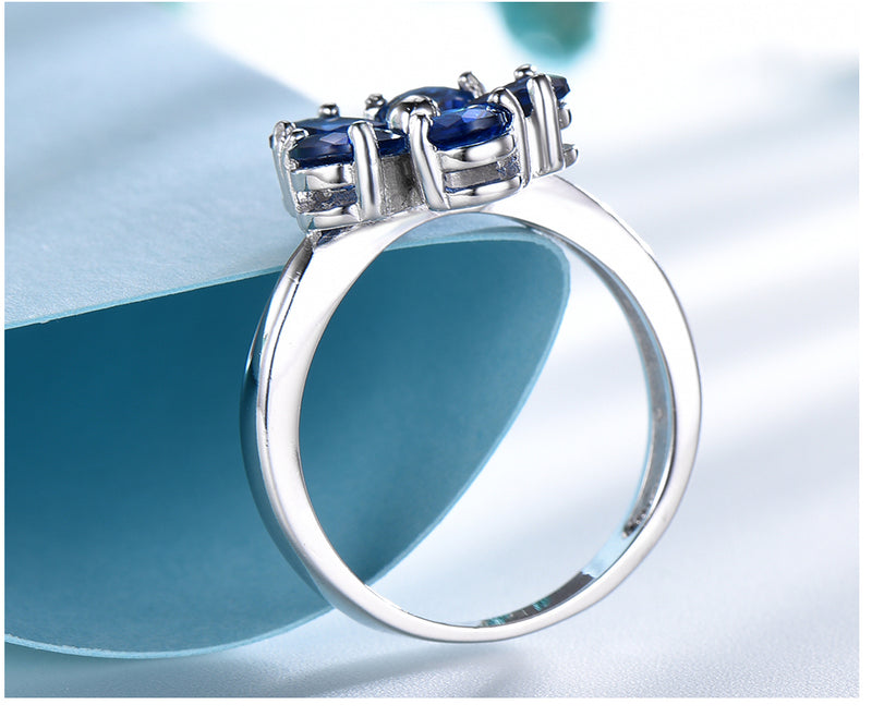 Pear Shape Sapphire Blue Cubic Zirconia Floral Sterling Silver Ring