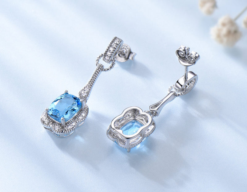 Light Blue Cubic Zirconia Cocktail Sterling Silver Earrings