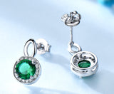 Round Emerald Green Cubic Zirconia with an Oval Design, Sterling Silver Earrings