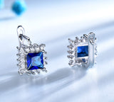 Square Sapphire Blue Cubic Zirconia Sterling Silver Earrings