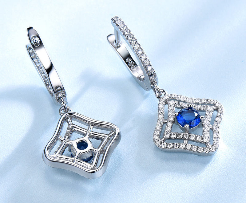 Dangling Blue and White Cubic Zirconia Sterling Silver Earrings