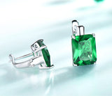 Octagonal Emerald Green Cubic Zirconia Sterling Silver Earrings