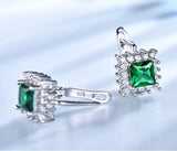 Square Emerald Green Cubic Zirconia Sterling Silver Earrings
