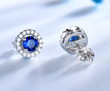 Round Sapphire Blue Cubic Zirconia Sterling Silver Earrings