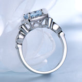 Cushion 7 x 7 Aquamarine Sky Blue Cubic Zirconia Sterling Silver Ring