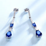 Dangling Pear Shape Blue Cubic Zirconia Sterling Silver Earrings