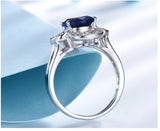 Pear Shape Sapphire Blue Cubic Zirconia Four-Clover Style Sterling Silver Ring