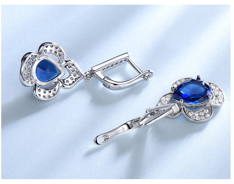 Dangling Pear Sapphire Blue Cubic Zirconia Sterling Silver Earrings