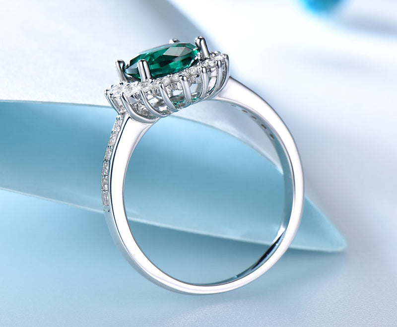 Emerald Green Oval 7 x 9 Cubic Zirconia Sterling Silver Ring