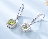 Cushion Peridot Green Cubic Zirconia Sterling Silver Earrings