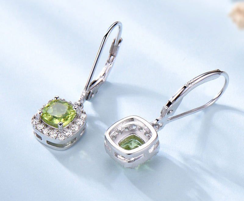 Cushion Peridot Green Cubic Zirconia Sterling Silver Earrings