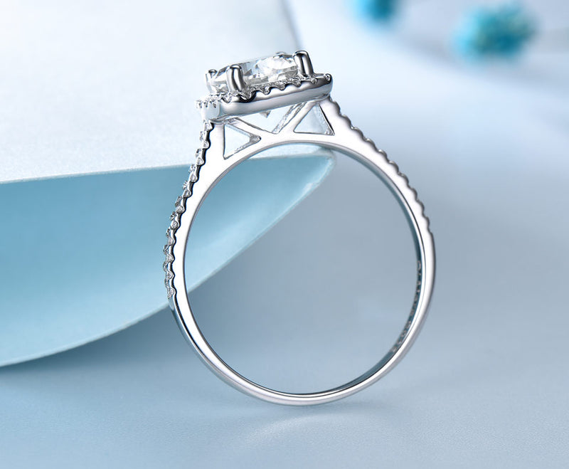 Round White Cubic Zirconia Halo Setting with Stone Mounting Sterling Silver Ring