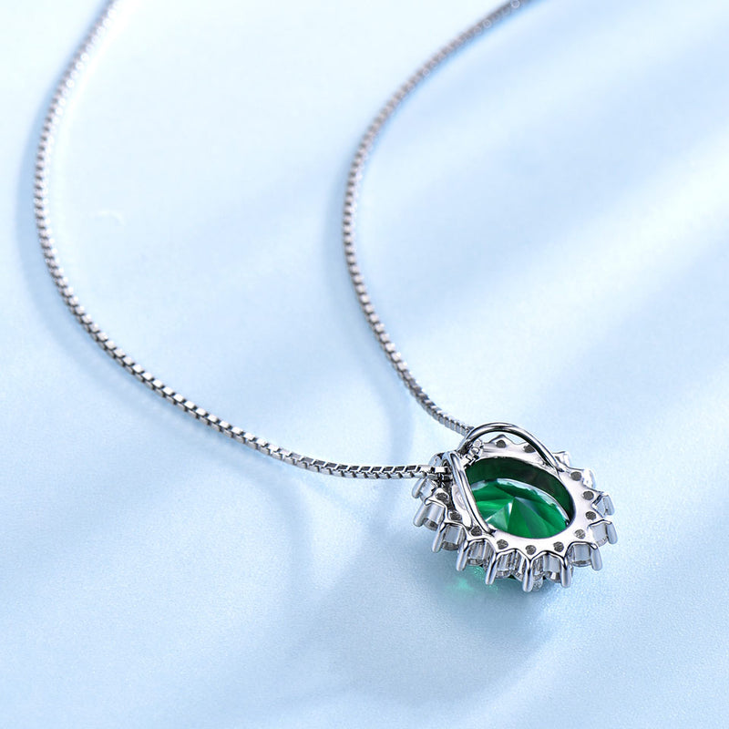 Emerald Green Cubic Zirconia Pendant Necklace, Sterling Silver