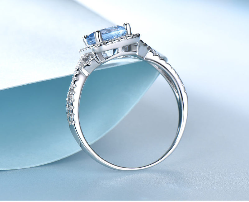 Triple AAA Cut Round Aquamarine Blue Cubic Zirconia Sterling Silver Ring