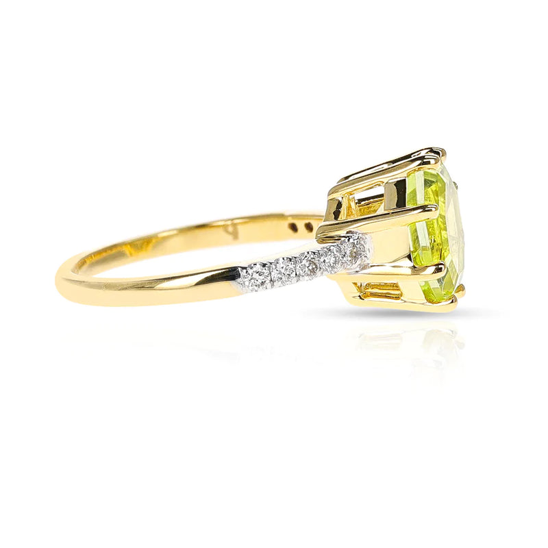 Octagonal Shape Gemstone with Diamonds Ring, 18K Yellow Gold