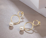 Double Hoop Round Pearl Sterling Silver Earrings