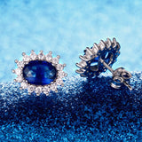 Sapphire Blue Oval Cubic Zirconia Sterling Silver Earrings