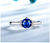 Round 6MM Sapphire Blue Cubic Zirconia Circular Halo Sterling Silver Ring
