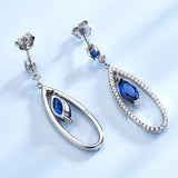 Dangling Round and Marquise Blue Cubic Zirconia Sterling Silver Earrings
