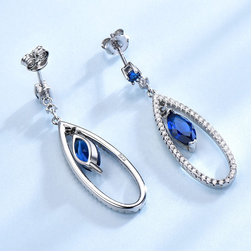Dangling Round and Marquise Blue Cubic Zirconia Sterling Silver Earrings